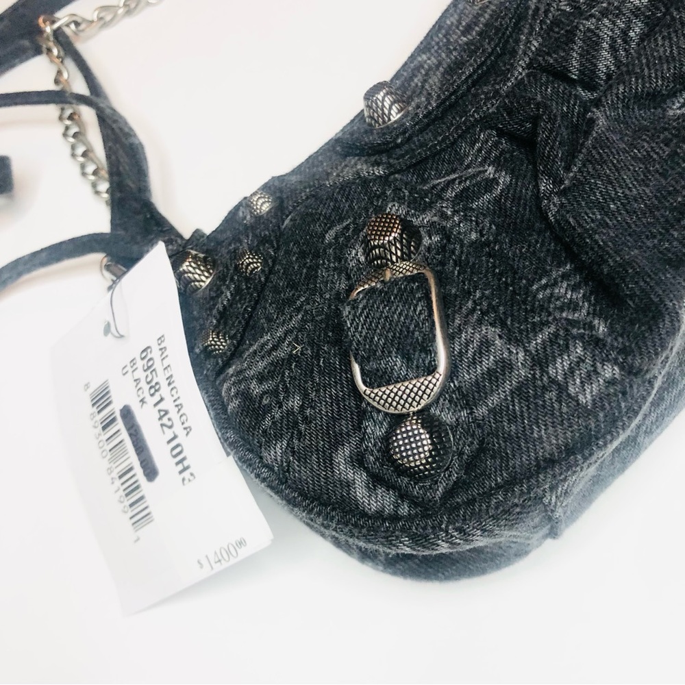 BALENCIAGA LE CAGOLE DENIM MINI BAG W/ CHAIN & STRAP - Picture 7 of 14